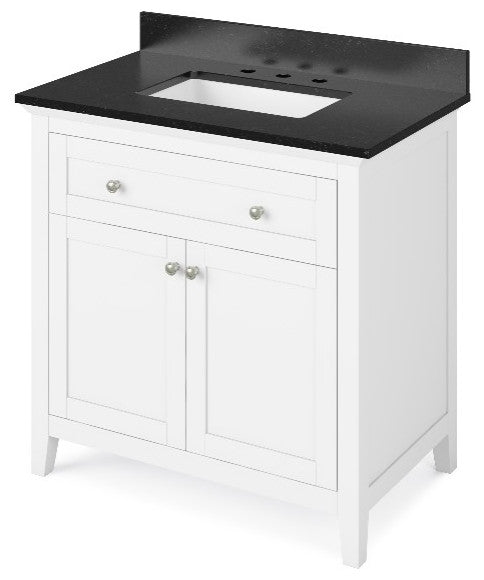 Chatham Traditional 36" White Single Sink Vanity, Black Granite Vanity Top