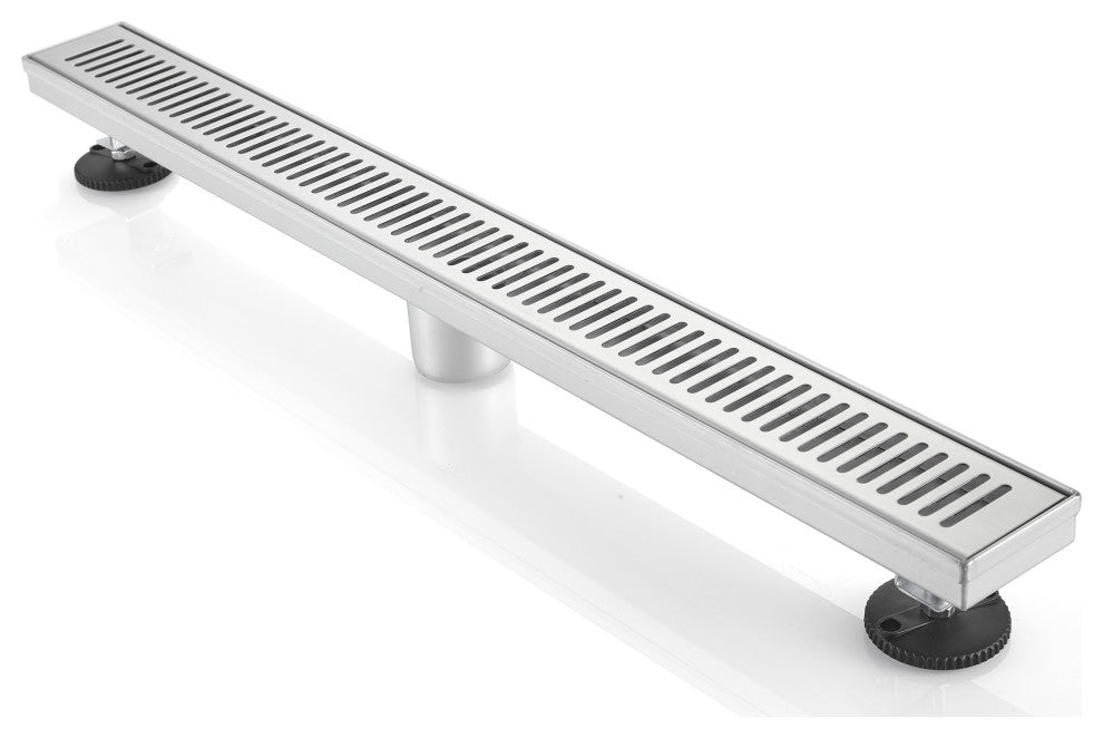Stainless Steel Rectangular Linear Shower Floor Drain, Brushed Nickel, 28"