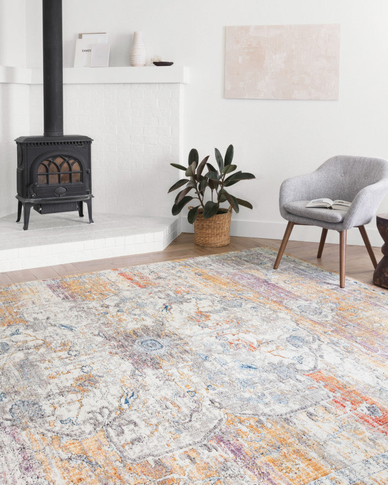 Polyester Pile Dante DN-06 Area Rug by Loloi II, Natural/Sunrise, 5'3"x7'2"