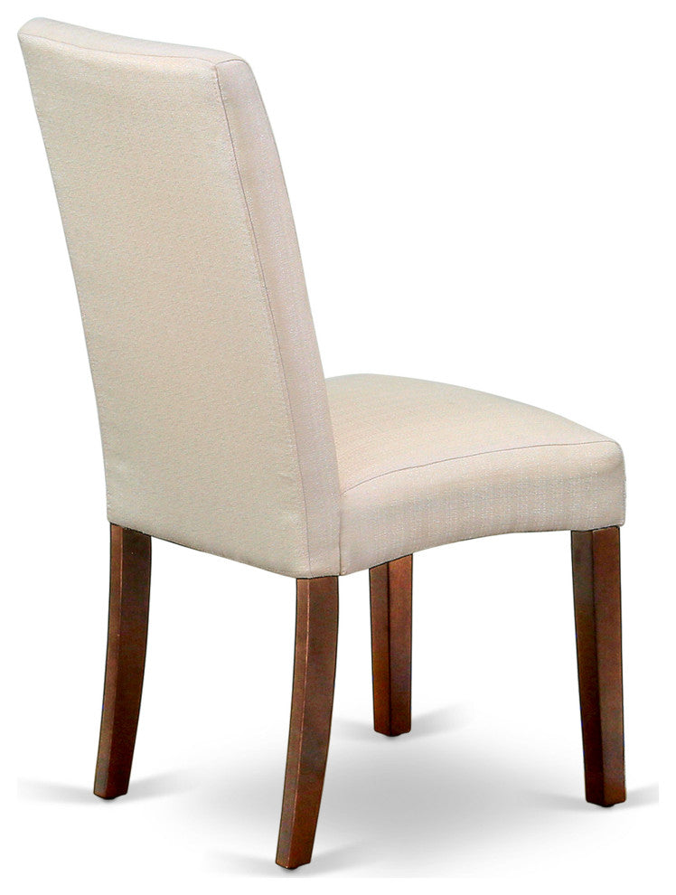 Parson Chair With Mahogany Finish Leg And Linen Fabric- Cream Color - Set Of 2