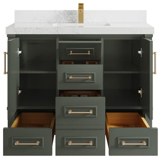 Aberdeen 42 Single Sink Bath Vanity Pewter Green 2" Empira Quartz