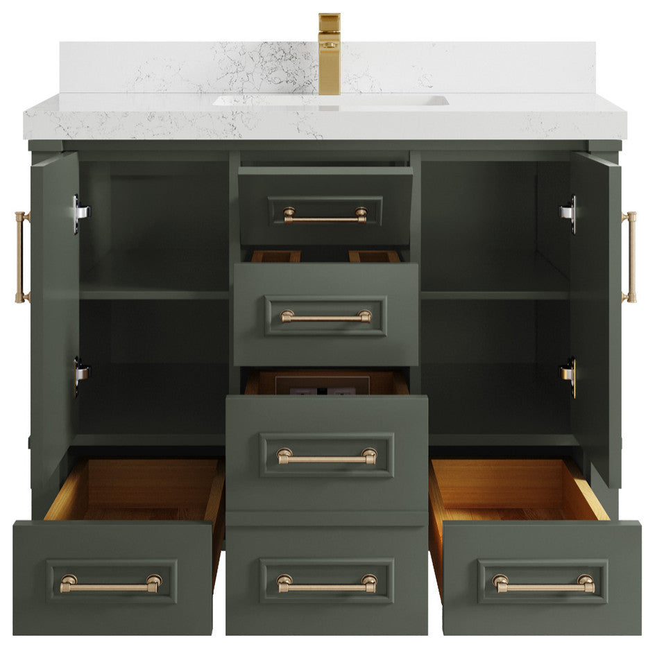 Aberdeen 42 Single Sink Bath Vanity Pewter Green 2" Empira Quartz