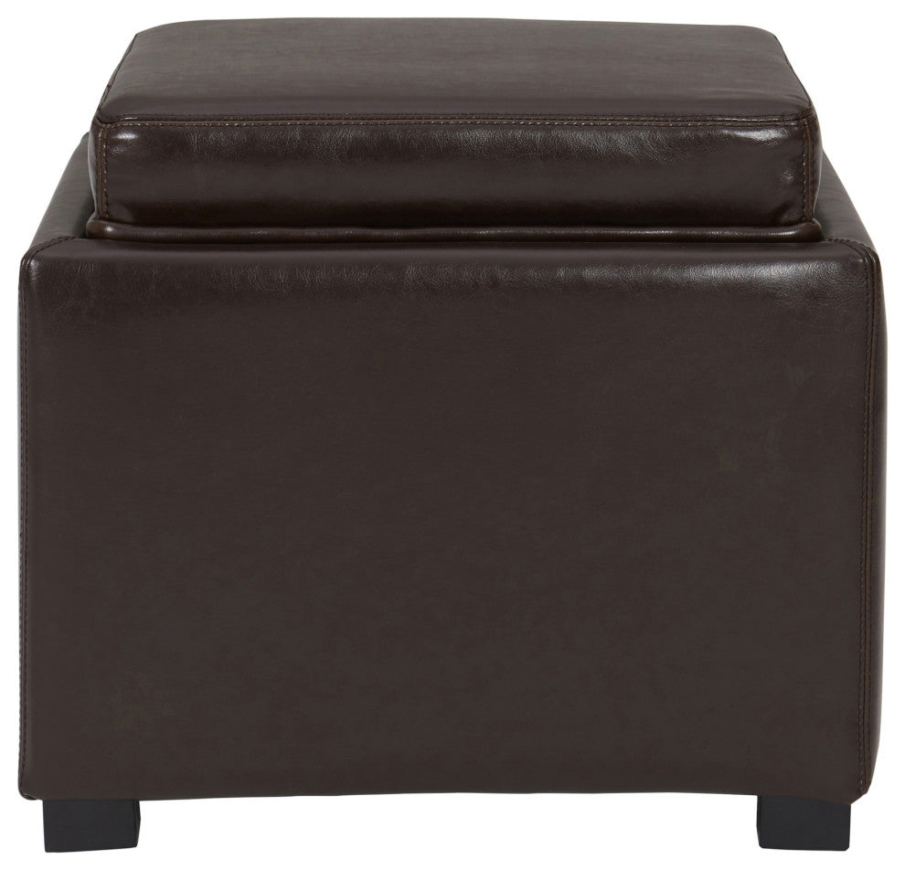 Cameron Square Leather Storage Ottoman - Brown
