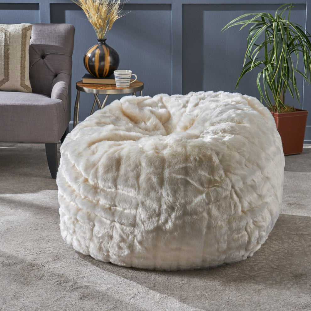 GDF Studio Laraine Furry Glam White Faux Fur 3' Bean Bag