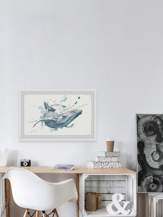 "Blue Whale Splash" Framed Painting Print, 12"x8"