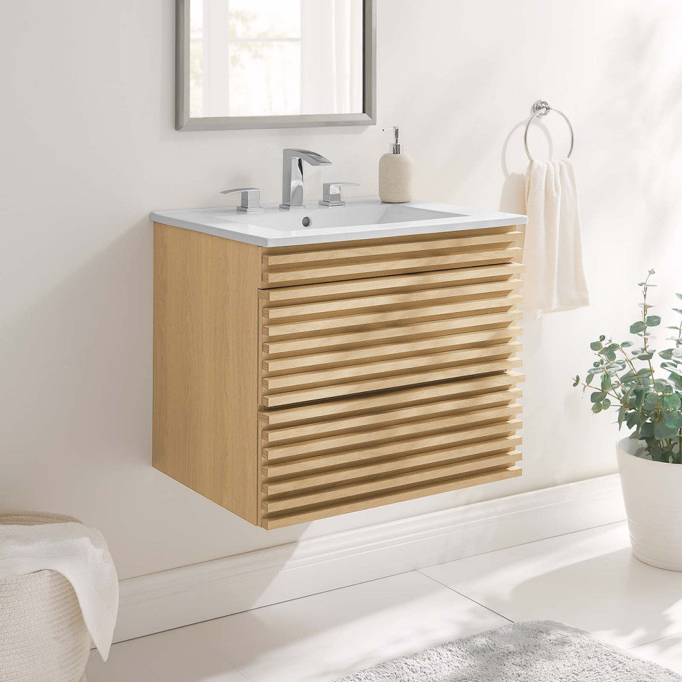Render 24" Wall-Mount Bathroom Vanity, Oak White
