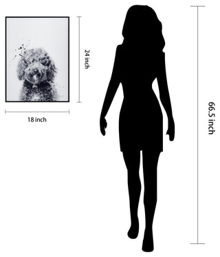"Labradoodle" Black and White Pet Art on Printed Glass with Anodized Frame