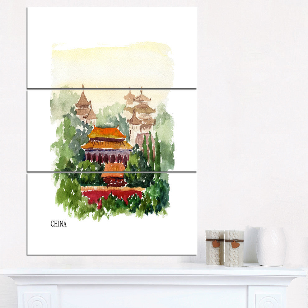 "China Vector Illustration" Metal Wall Art, 3 Panels, 28"x36"