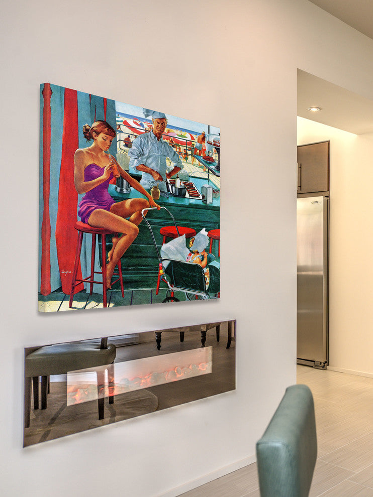 "Babysitter at Beach Stand" Print on Canvas by George Hughes
