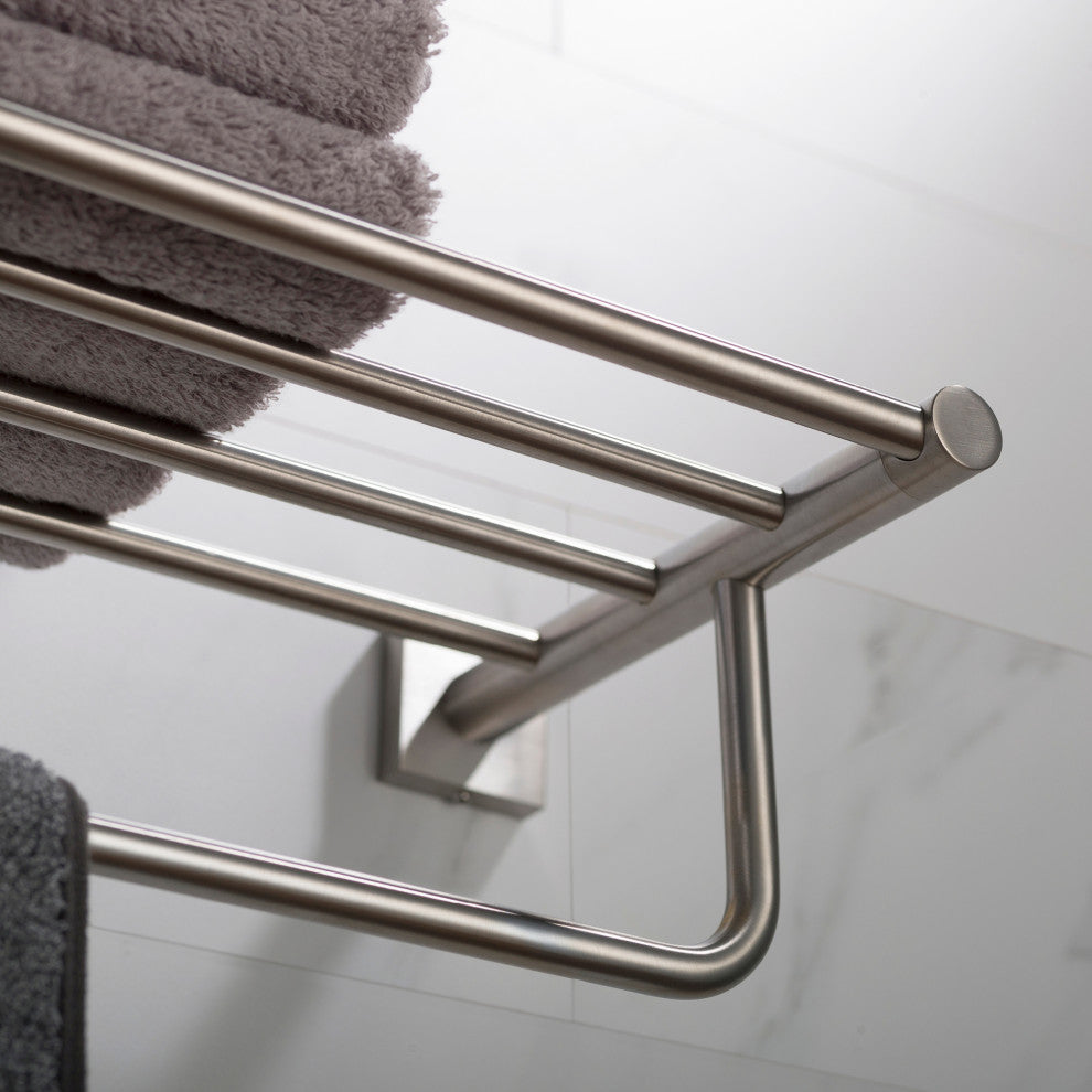 Ventus Bathroom Shelf with Towel Bar, Brushed Nickel