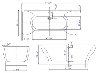 ALFI brand AB8840 67 Inch White Rectangular Acrylic Free Standing Bathtub