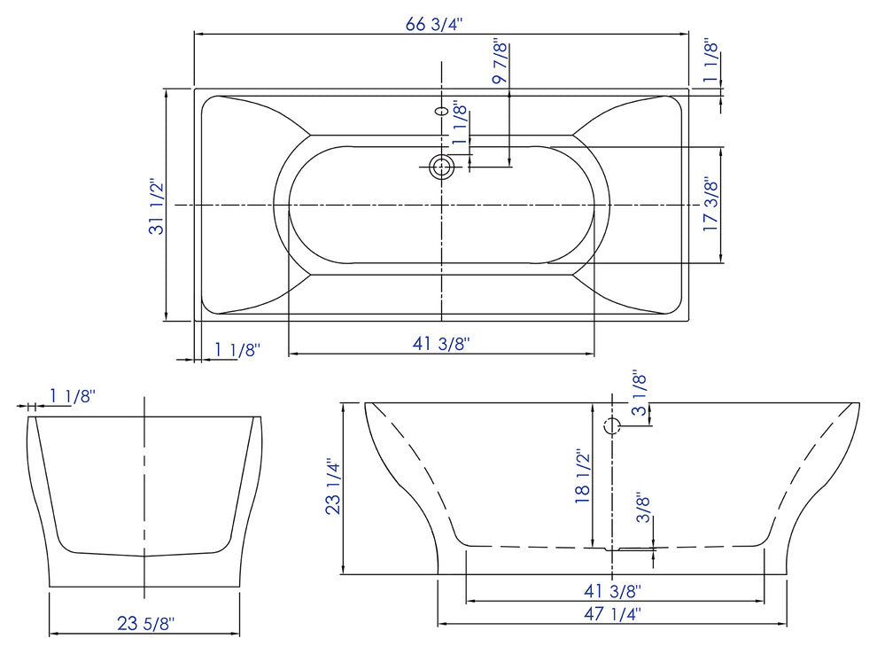 ALFI brand AB8840 67 Inch White Rectangular Acrylic Free Standing Bathtub