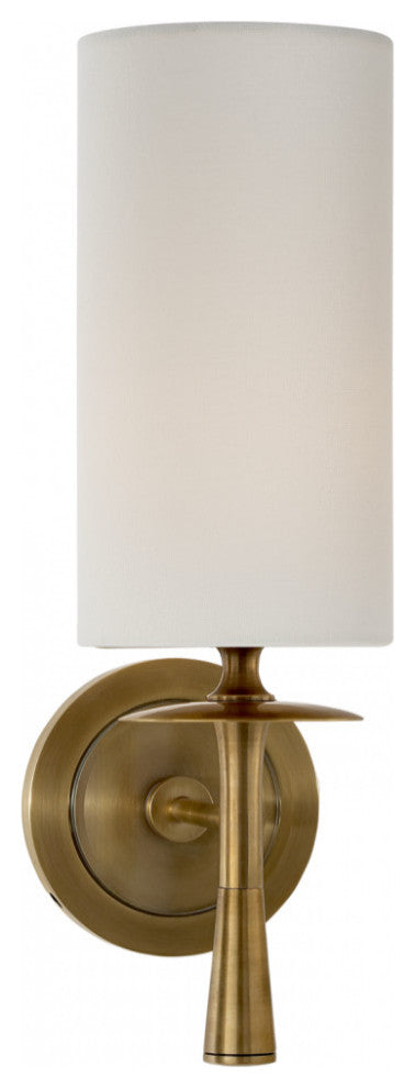 Drunmore Wall Sconce, 1-Light, Hand-Rubbed Antique Brass, Linen Shade, 14.25"H