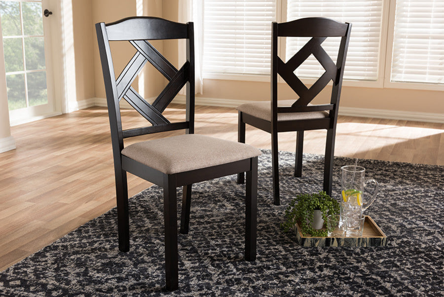 Ruth Modern Beige Fabric and Dark Brown Finished Dining Chair, Set of 2