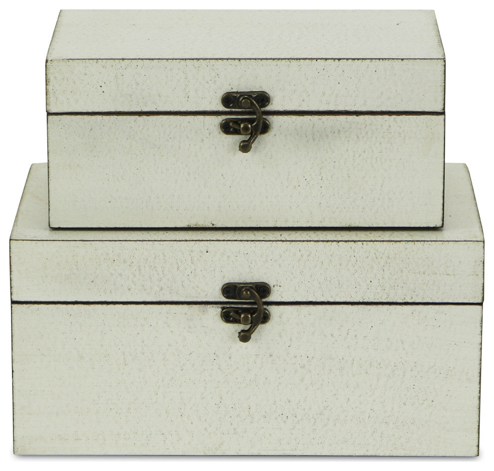 Distressed Treasure Boxes, White, Set of 2