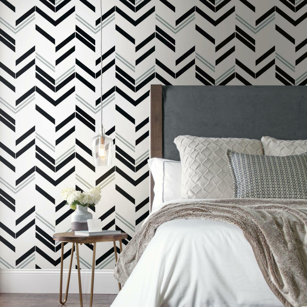 Black & Grey Chevron Stripe Peel & Stick Wallpaper