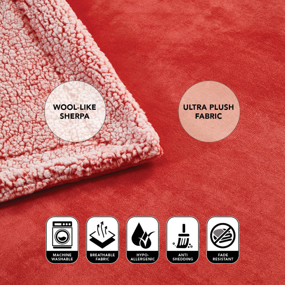 Amarey Flannel Reversible Sherpa Throw, Fuchsia