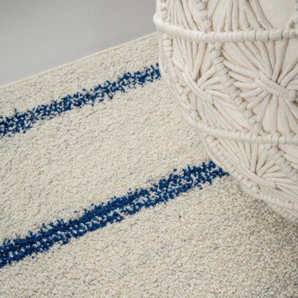 Williamsburg Minimalist Stripe Rug, Cream/Navy, 3 Ft. X 5 Ft.