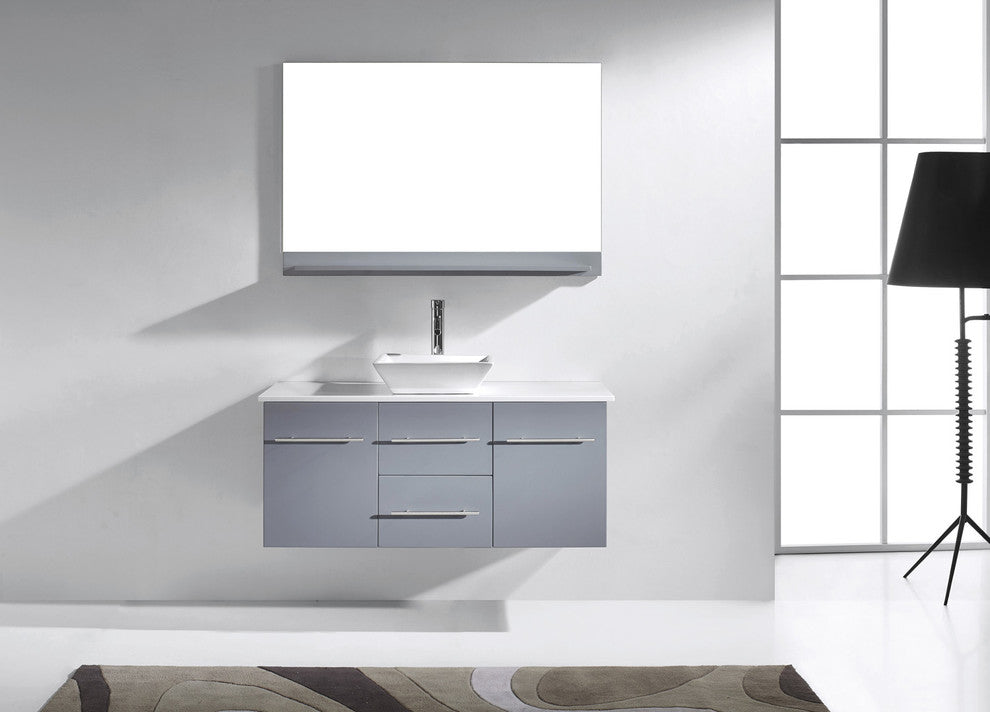 48" Single Bathroom Vanity, Gray, White Stone_brushed Nickel