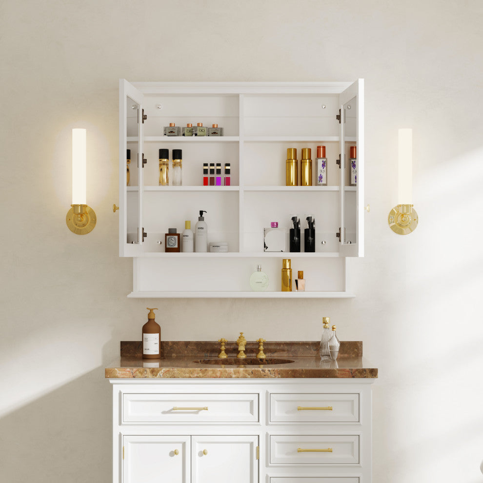 Handmade Wall-Mounted Medicine Cabinet, White, 36"x34", Double Doors