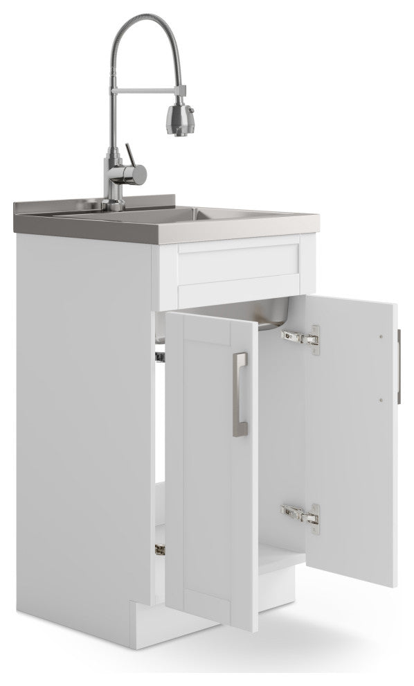 Hennessy Contemporary 24" Deluxe Laundry Cabinet, Faucet, White, 20"