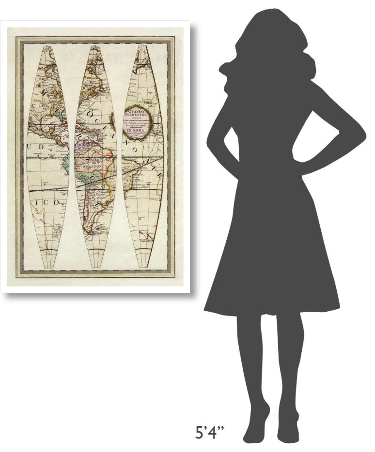 "Globo Terrestre I, 1792" Digital Paper Print by Giovanni Maria Cassini, 29"x42"