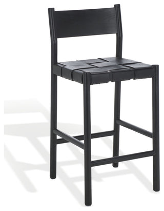 Safavieh Couture Devnie Woven Leather Counter Stool, Black