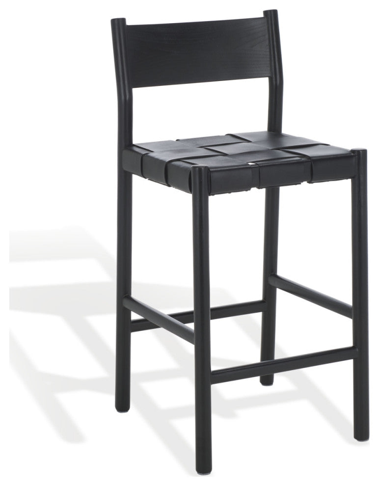 Safavieh Couture Devnie Woven Leather Counter Stool, Black