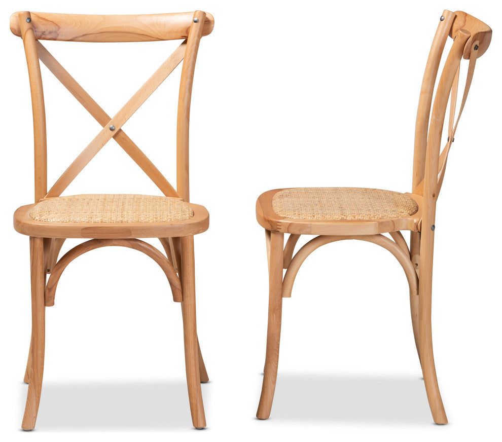Noelle Mid-Century 2-Piece Dining Chairs, Natural Brown