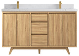 Madison Teak 60 Double Bathroom Vanity in Light Natural 2" Empira Quartz