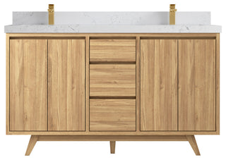 Madison Teak 60 Double Bathroom Vanity in Light Natural 2" Empira Quartz