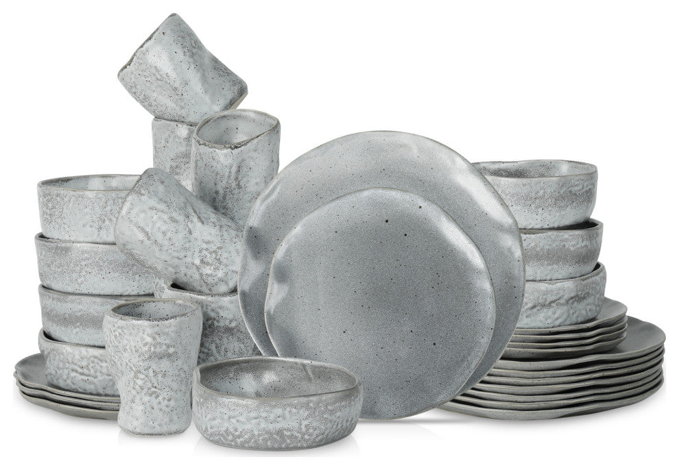Stone by Mercer Project ATIK Stoneware 32 Piece Dinnerware Set, Grey Speckled