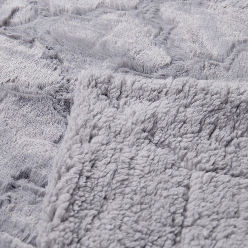 Ashley Brushed Faux Fur & Matching Sherpa Borrego Backing Throw, Gray, 50" X 60"