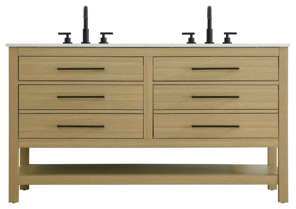 Home Living 54" Double Bathroom Vanity, Honey Brown