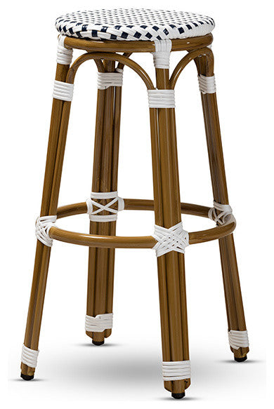 Indoor&Outdoor Navy and White Bamboo Style Stackable Bistro Bar Stool