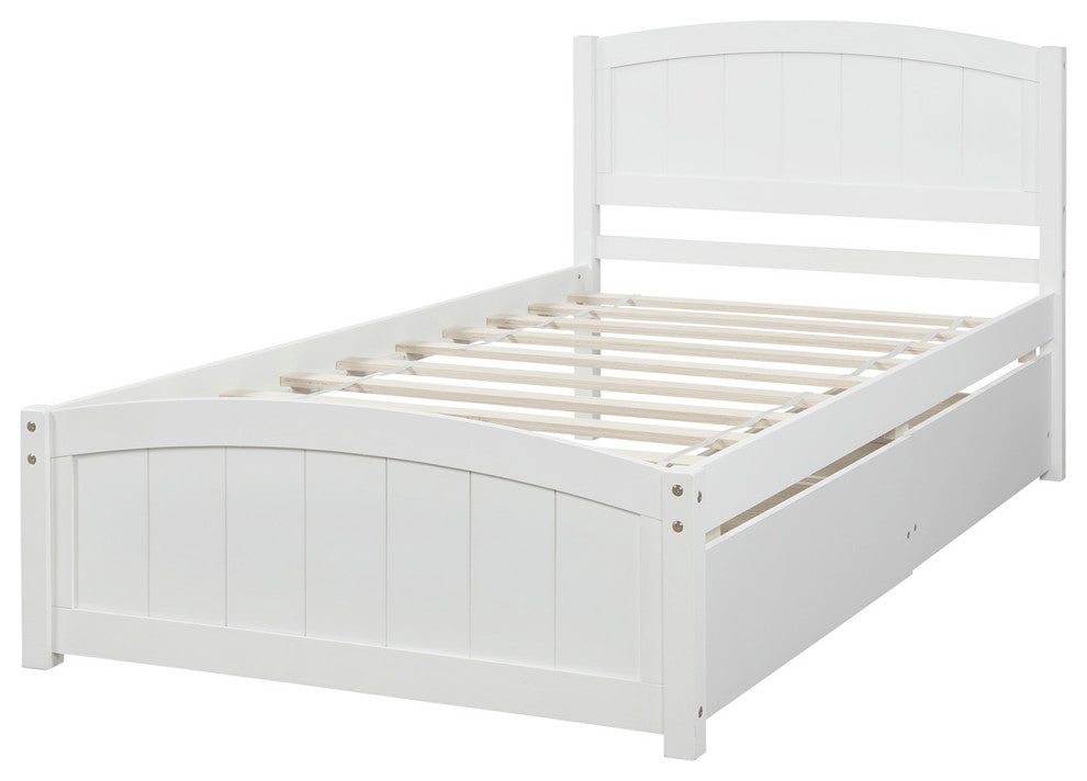 Gewnee Wood Twin size Platform Bed with Two Drawers in White