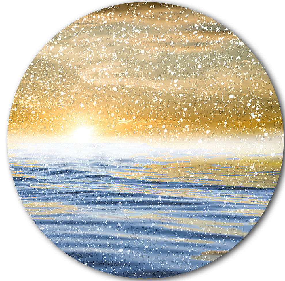 Sunset Over The Sea With Snow, Skyscape Photo Disc Metal Artwork, 11"