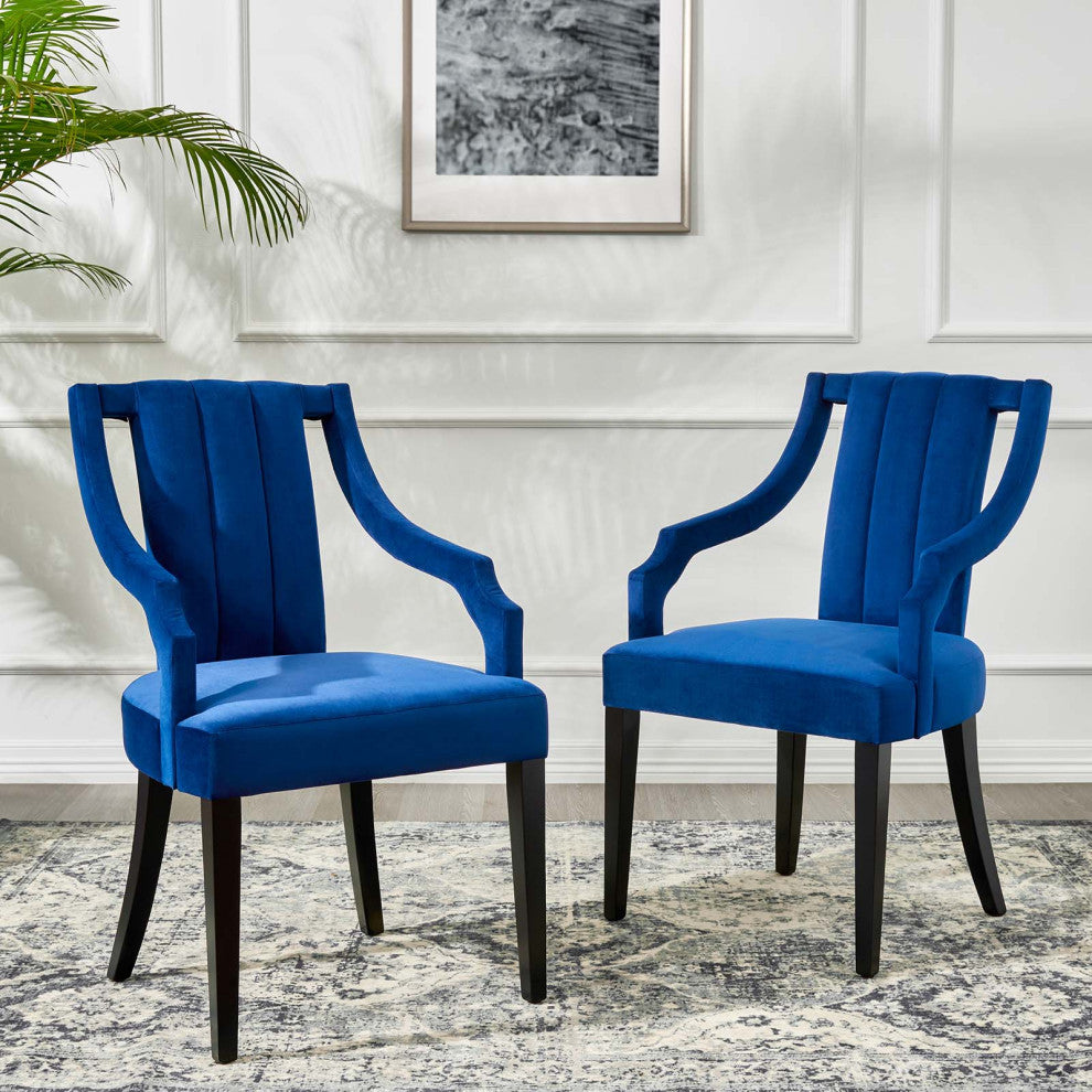 Virtue Performance Velvet Dining Chairs, Set of 2, Navy