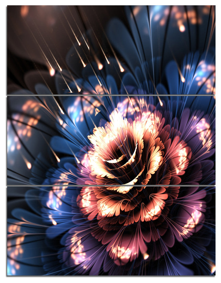 "Fractal Flower Orange and Blue" Digital Wall Art, 3 Panels, 28"x36"