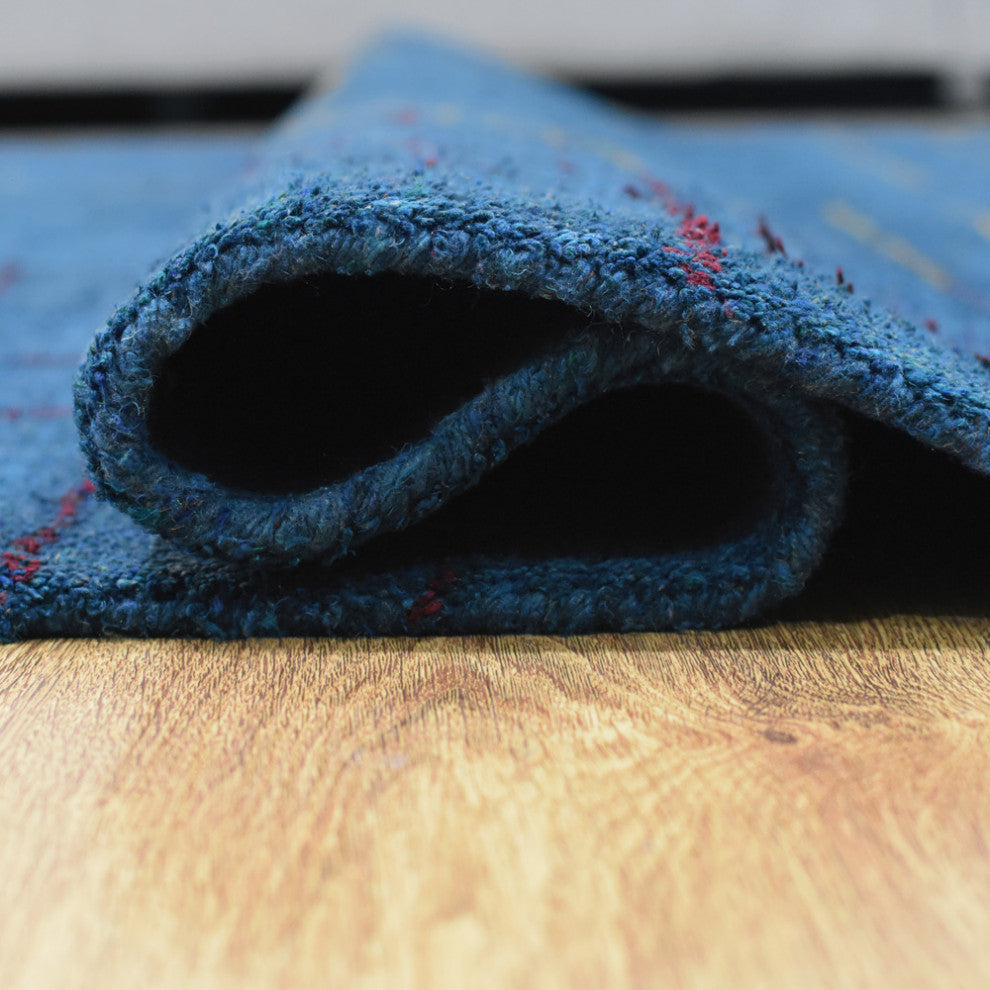 HAND KNOTTED LOOM SILK ECO-FRIENDLY RUGS-5'x8',Rectangle,Blue Red,Contemporary