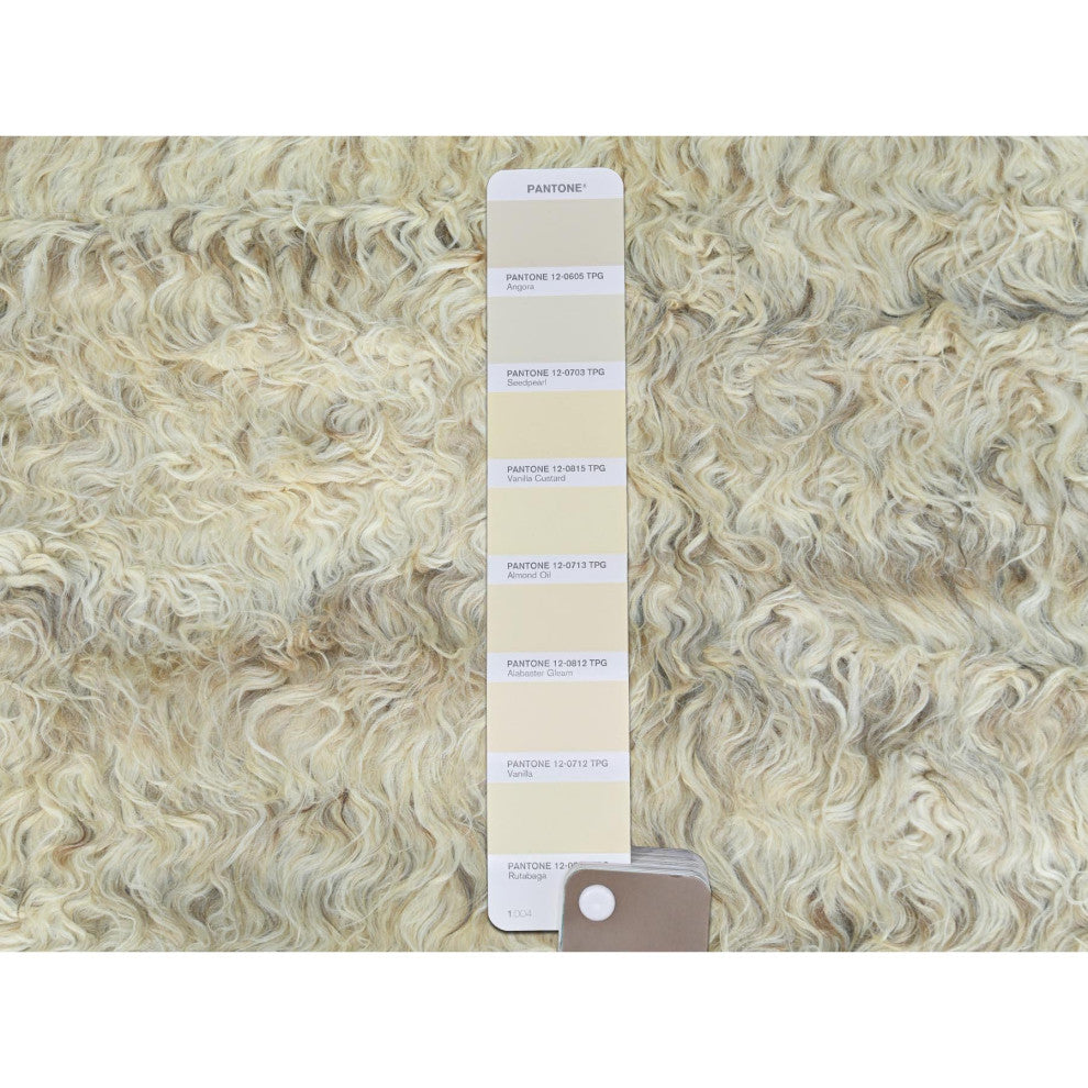Ivory, Moroccan Berber, Organic Wool, Hand Knotted, Square Rug, 6'x6'1"