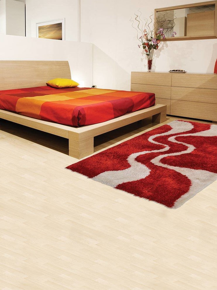Shaggy Modern Contemporary Hand-Tufted Indian Oriental Area Rug, Red, 5x8'
