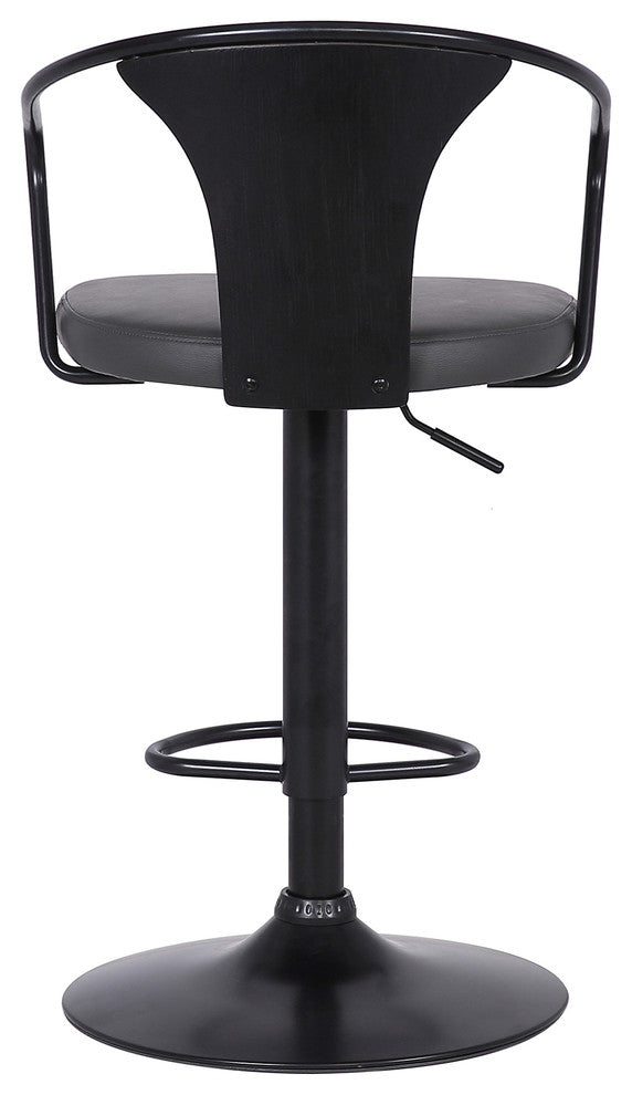 Eagle Adjustable Barstool, Black Powder Coated Finish With Black Faux Leather, Gray