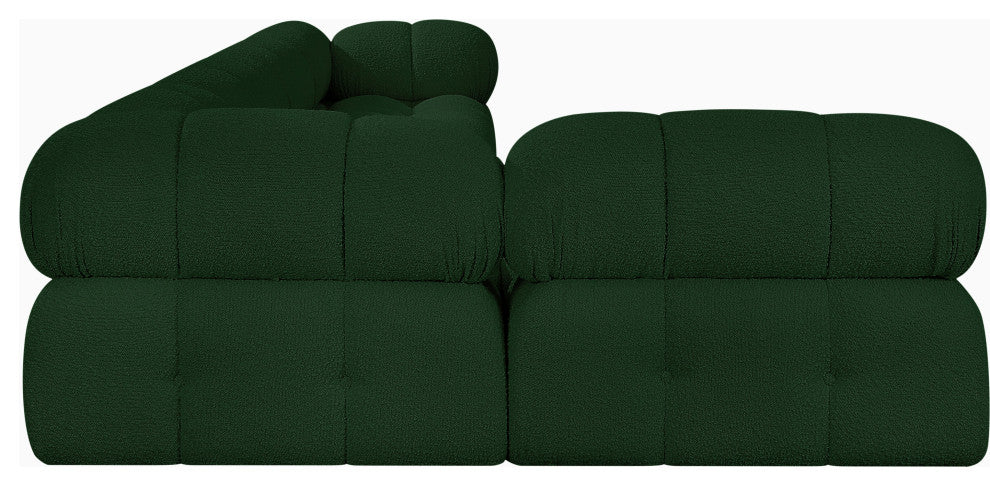 Ames Boucle Fabric L-Shaped Modular Sectional, Green, 5-Piece: 3 Armless Chair, 2 Corner Chair