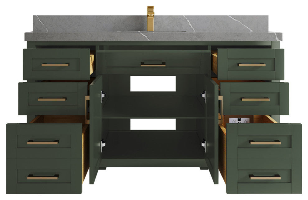 Cambridge 60 Single Bathroom Vanity in Pewter Green 2" Piatra Gray