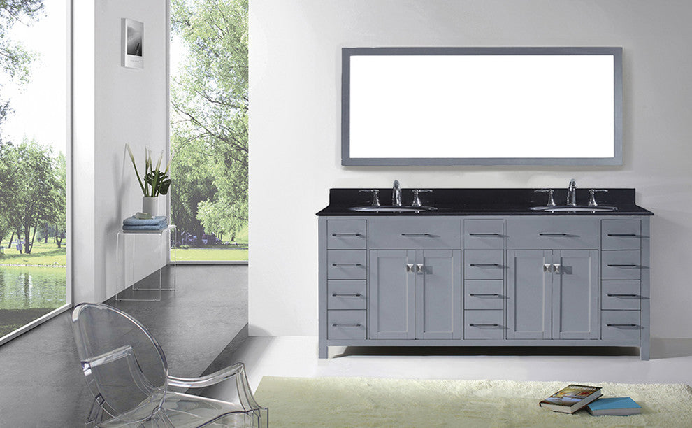 Caroline Parkway 78" Double Bathroom Vanity Set Gray, Granite Top