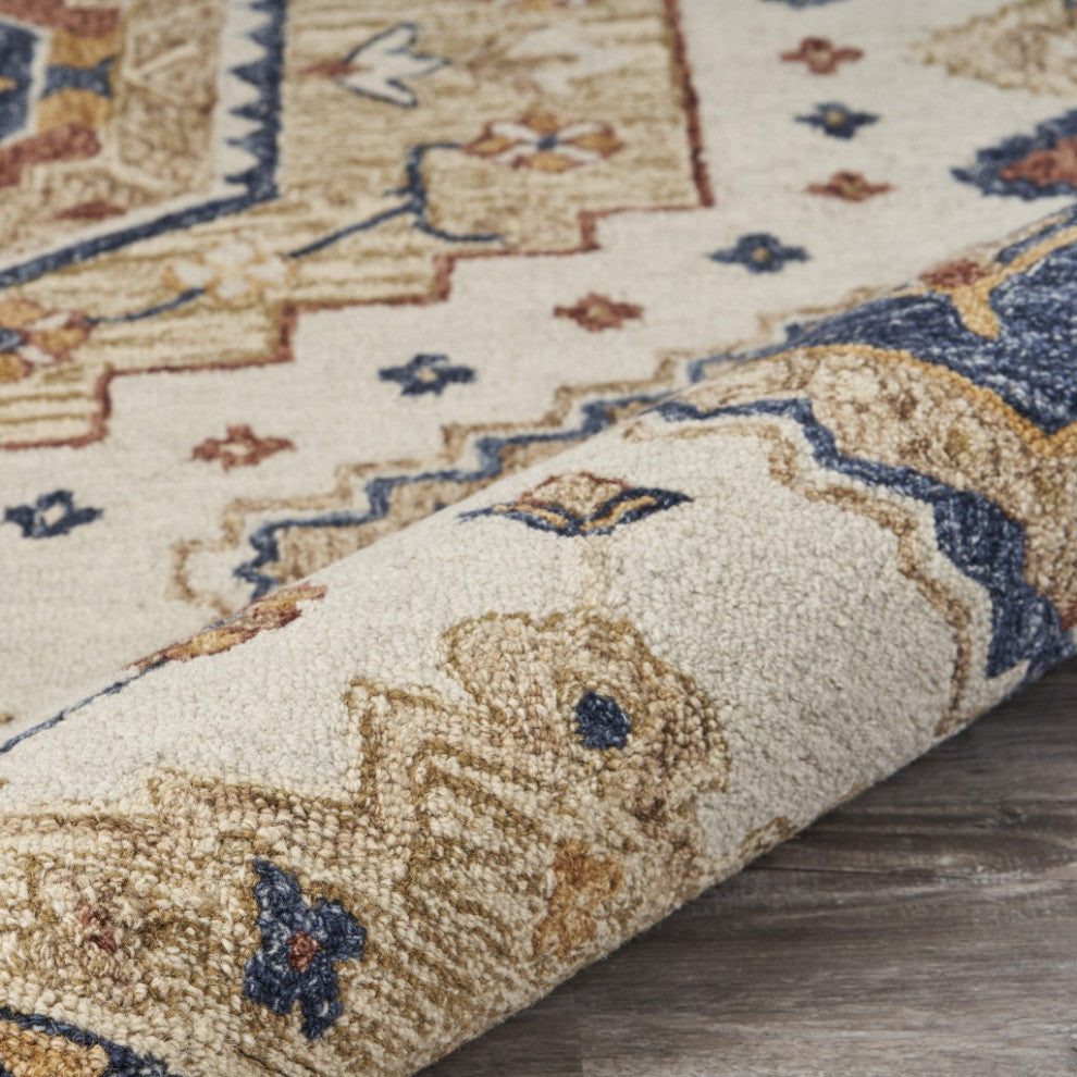 5" x 7' Gold and Blue Boho Chic Area Rug