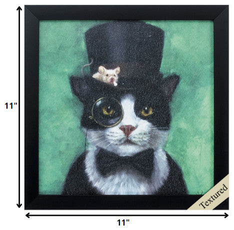 11"x11" Black Frame Tuxedo Cat