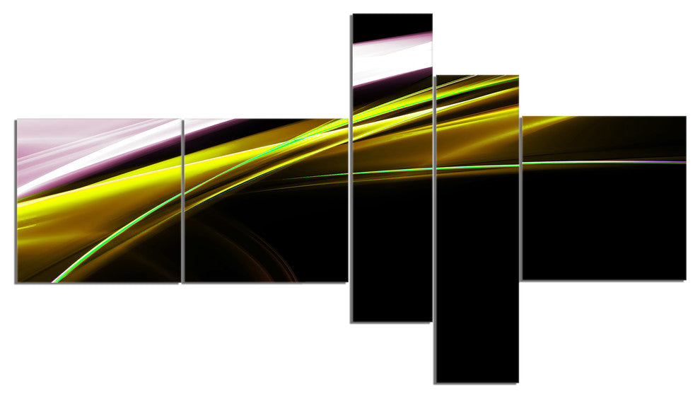 Fractal Lines Golden White, Abstract Canvas art print, 60"x32", 5 panels