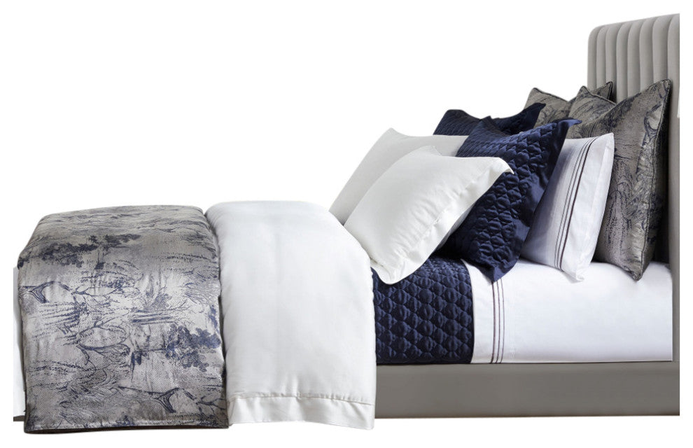 Pastoral Jacquard Duvet Cover Set, 3 Piece, Silver, Queen